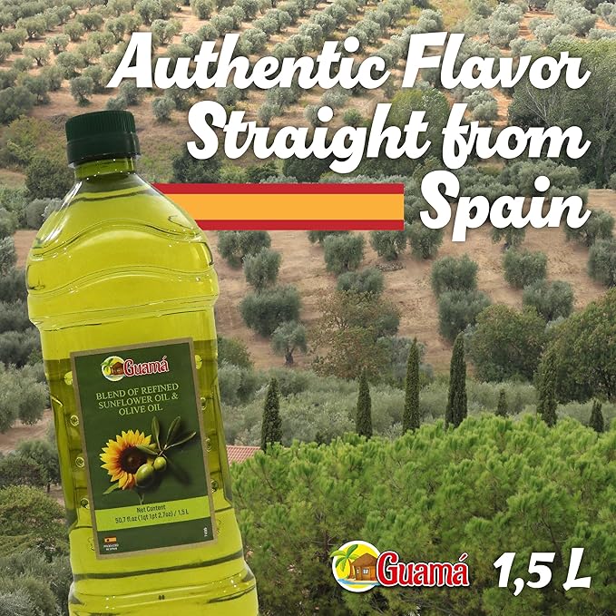 GUAMA - Olive Oil for Cooking Blend - Sunflower Oil Cooking Mix 51 fl oz 1.5 L 95% Refined Sunflower Oil &amp 5% Extra Virgin Olive Oil Everyday Cooking - Aceite para Cocinar Aceite de Cocina