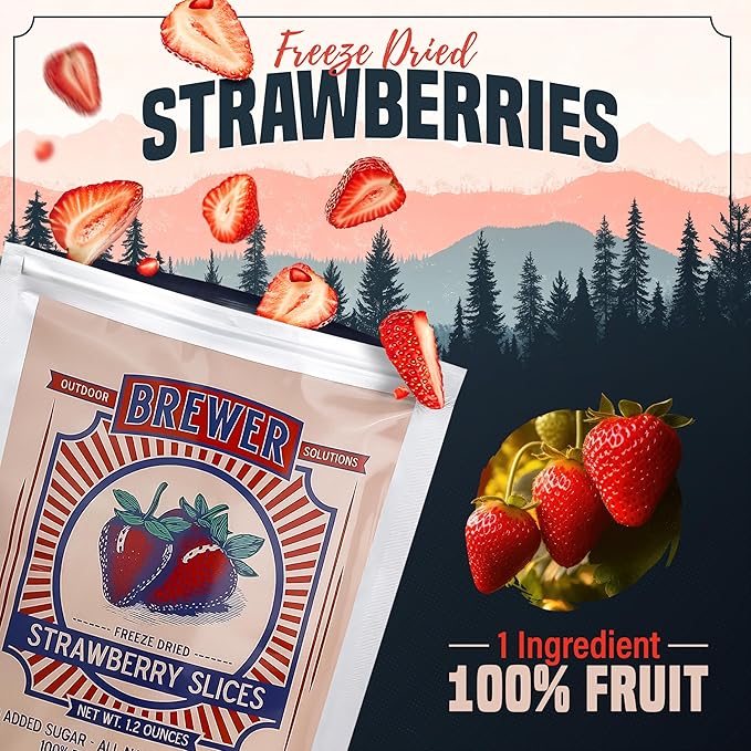 Brewer Outdoor Solutions Freeze Dried Strawberry Slices - Pack of 10 1.2 Oz each - No Sugar Added Bulk Pack of Dehydrated Strawberries Nutritious and Delicious