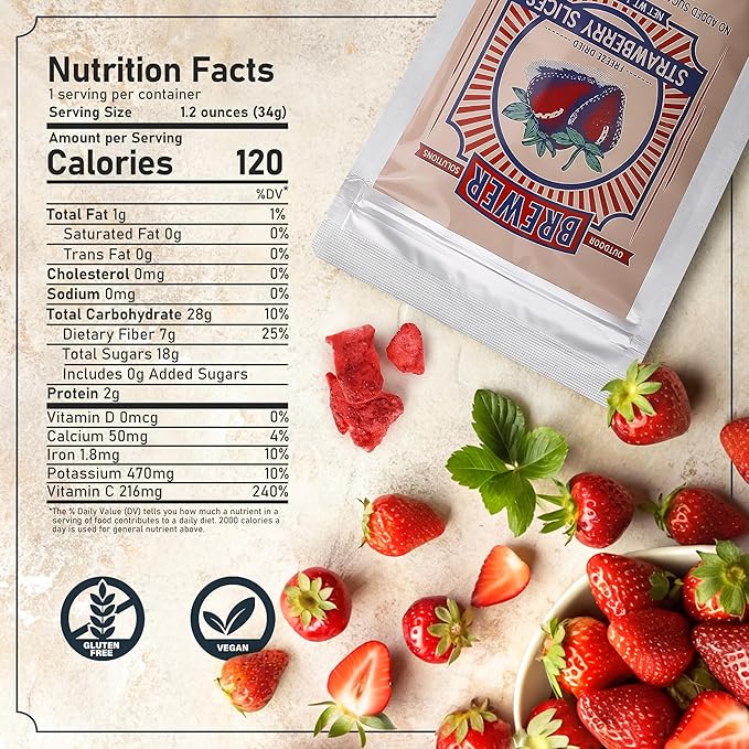 Brewer Outdoor Solutions Freeze Dried Strawberry Slices - Pack of 10 1.2 Oz each - No Sugar Added Bulk Pack of Dehydrated Strawberries Nutritious and Delicious