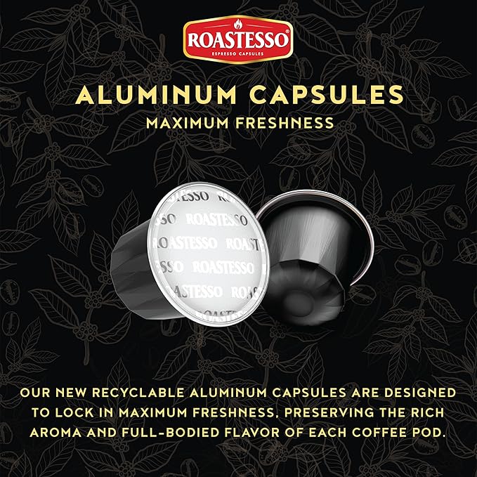 Roastesso Espresso Capsules Hioncaff Intensity 10 Compatible with Nespresso Original Machines High Caffeine Dark Roast Ristretto Single Serve Recyclable Coffee Pods (80 Count)