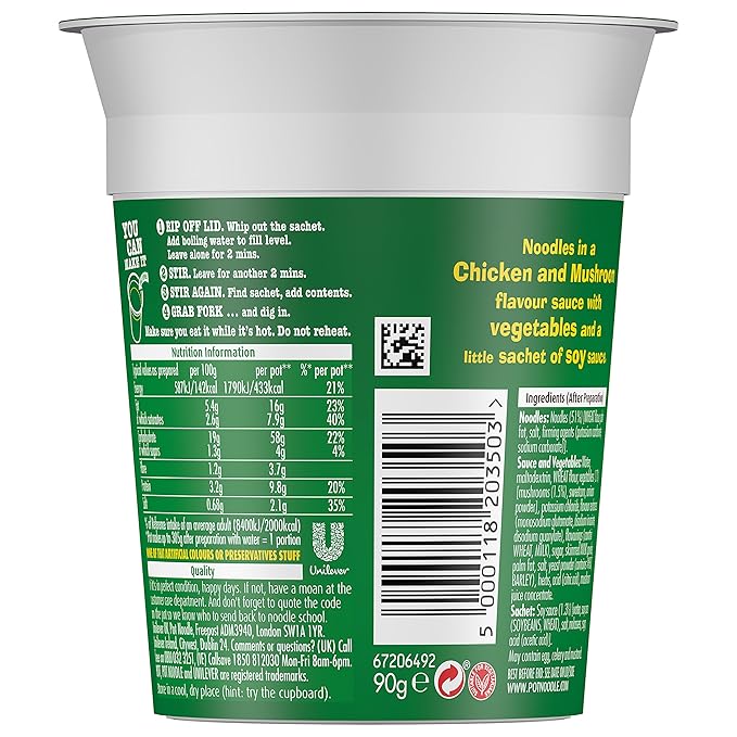 Pot Noodle Chicken and Mushroom 90 g (Pack of 12)