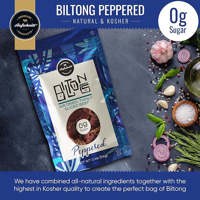 Aufschnitt Biltong Beef Jerky Slices South African Style Beef - Air Dried No Sugar All Natural Ingredients Gluten Free Made in USA Peppered 2oz 3 Pack