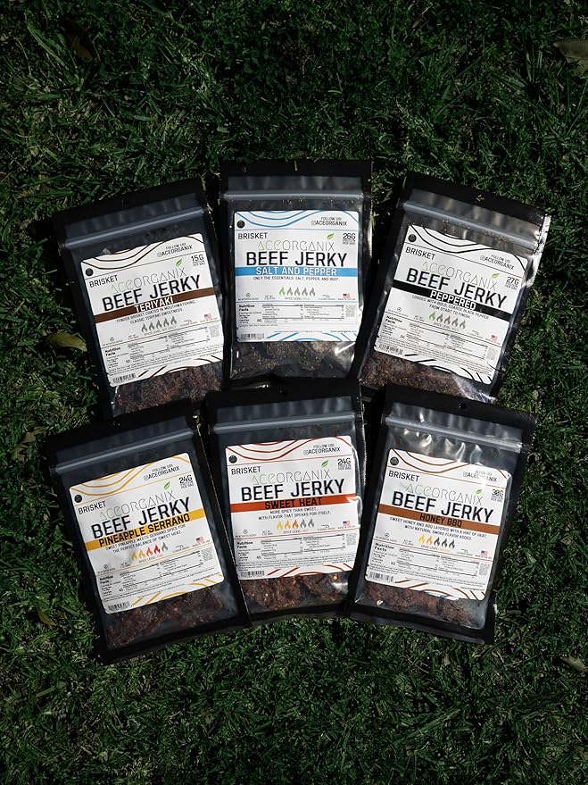 Ace Organix Brisket Beef Jerky Peppered – Savory Jerky with Cracked Black Pepper – Premium High Protein Snack – Clean Ingredients No Added Nitrates – Made in USA (2 Pack)
