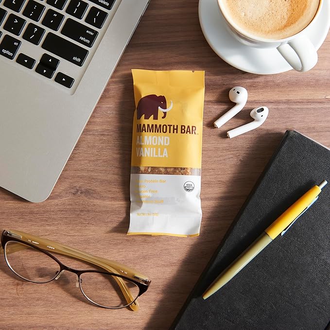 Mammoth Bar Almond Vanilla Bar - 10 Organic Protein Bars – Prebiotic • Paleo • Gluten Free • Egg Protein • GMO Free • Raw • Premium Nuts