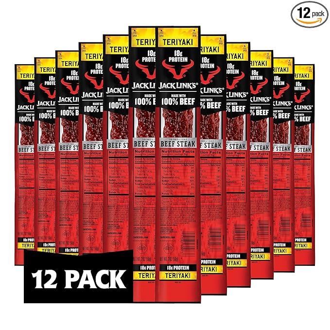 Jack Link's Beef Steak Teriyaki - Protein Snacks Meat Snack with 18g of Protein Made with 100% Beef Individually Wrapped Bulk Snack Pack Keto Friendly - 2 Oz. (12 Count)