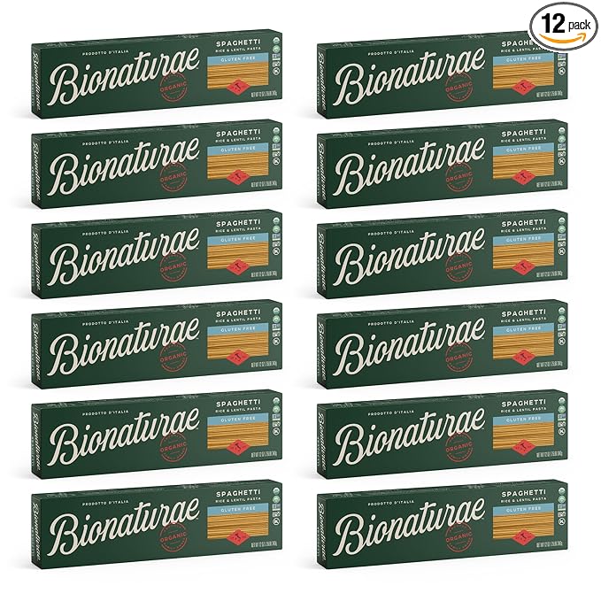 Bionaturae Spaghetti Pasta Noodles - Gluten Free Spaghetti Pasta Rice &amp Lentil Pasta Kosher High Protein Non-GMO USDA Certified Gluten Free Spaghetti Noodles Crafted in Italy - 12 Oz 12 Pa