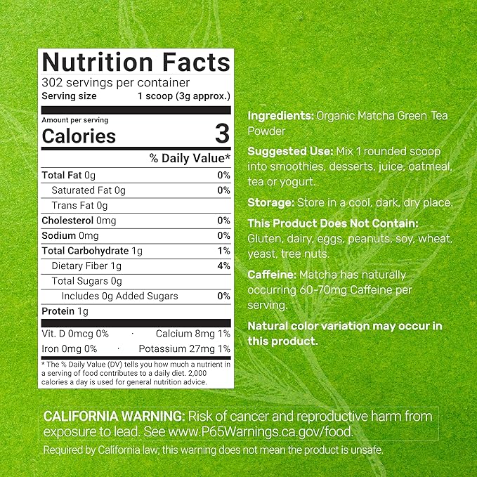 Organic Matcha Green Tea Powder 2 lb (907g) | First Harvest Culinary Grade | Japanese Sourced Cafe Mix | Zero Sugar Keto Friendly Non-GMO Vegetarian