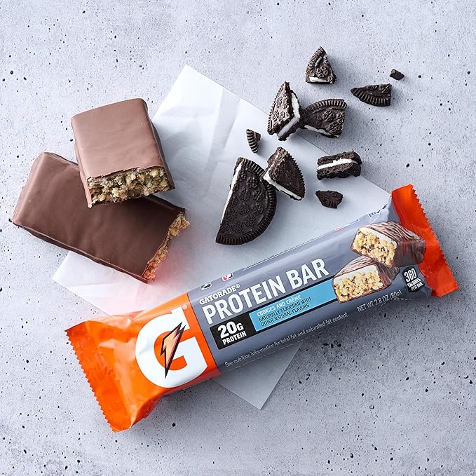 Gatorade Whey Protein Bars Cookies &amp Crème 2.8 oz bars (Pack of 12 20g of protein per bar)