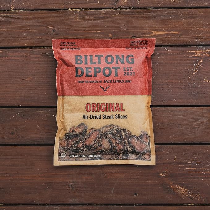 Biltong Depot Lean Original Biltong Slices - 1lb (16oz) | Air-Dried Beef Jerky Snack | High Protein | Paleo &amp Keto Friendly | Zero Sugar | Gluten Free | No Artificial Preservatives | No MSG
