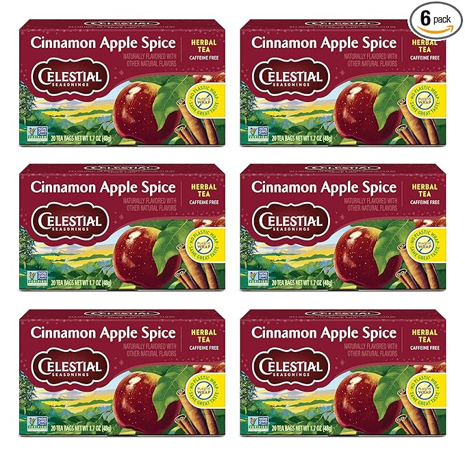 Celestial Seasonings Cinnamon Apple Spice Herbal Tea Caffeine Free 20 Tea Bags Box (Pack of 6)