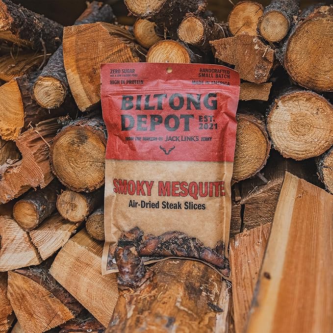 Biltong Depot Smoky Mesquite Biltong Slices - 8oz | Air-Dried Beef Jerky Snack | High Protein | Paleo &amp Keto Friendly | Zero Sugar | Gluten Free | No Artificial Preservatives | No MSG