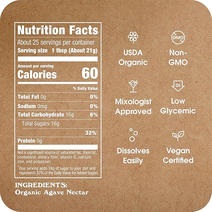 Agave In The Raw Organic Agave Nectar Sweetener Blue Agave Syrup No Erythritol Sugar Substitute for Coffee Baking Hot &amp Cold Drinks Natural Low Carb Vegan Gluten-Free 18.5oz Bottle (8 Pa