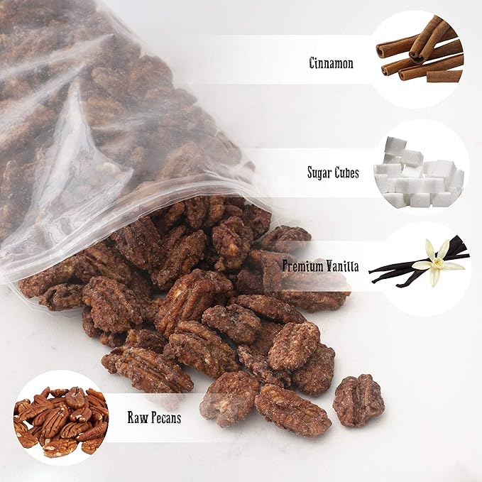 Cinnamon Roasted Pecans 24 oz (1.50 lb) - Candied Pecan Glazed with Cinnamon to Satisfy Any Sweet Tooth - Artisan Hand-Roasted Sweet Nuts by Pop’N Nuts