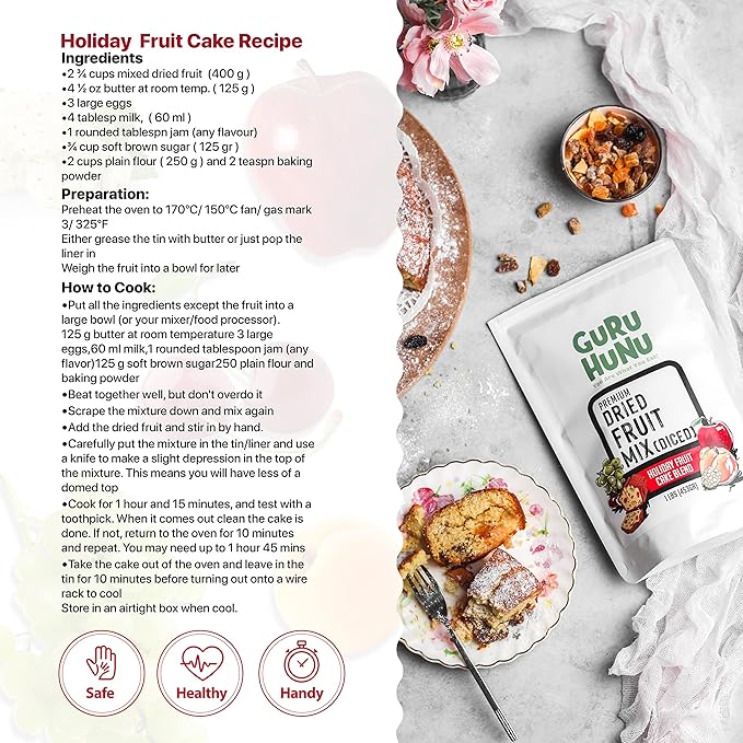 GURU HUNU Dried Fruit Mix From Mediterranean Healthy Snacks No Sugar Added Chemical Free Diced and Dehydrated Fruit Medley For Cake Snacks For Trail or Oatmeal Ever day Use Trail Mix (2lb)