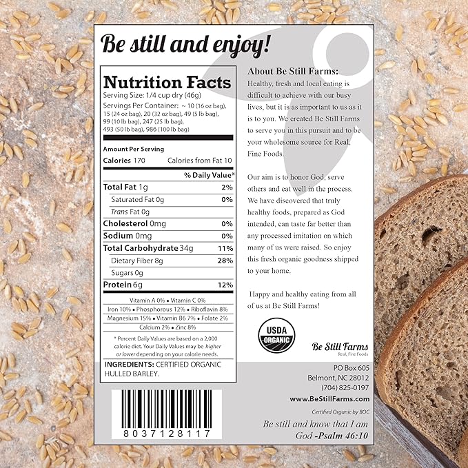Be Still Farms Organic Hulled Barley Grain (4.8lb) - Whole Barley Groat Seed Bulk - Great for Soup Flour Cereal Home Brewing Grinding - High in Fiber | USDA Certified | Vegan | Non-GMO