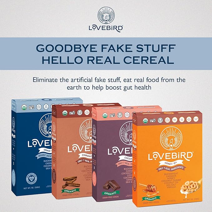 Lovebird Organic Cereal That Actually Tastes Good - 100% Real Food &amp Healthy Gluten Free Cereal No Refined Sugar Paleo Keto Friendly Healthy Snacks for Kids Adults - Variety 3-Pack