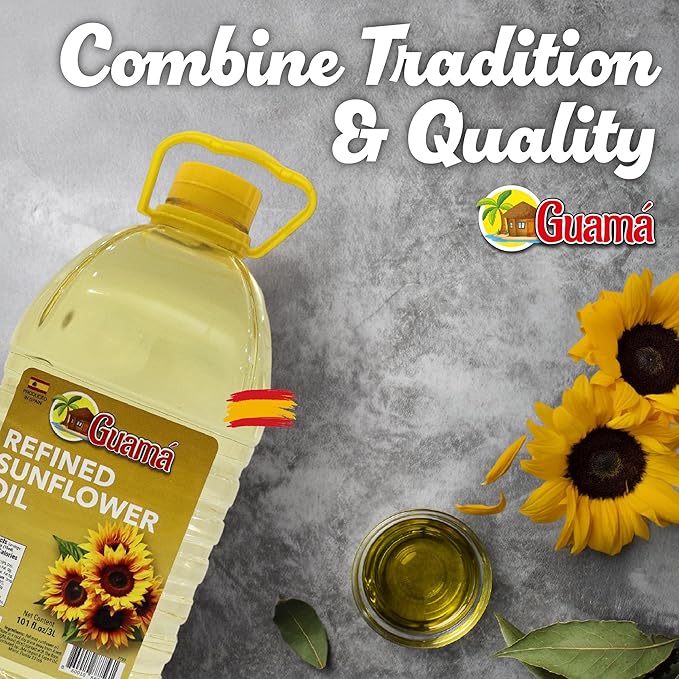 GUAMA - Sunflower Oil Cooking - Refined Sunflower Oil 3L 101 fl oz All-Purpose Cooking Oil from Spain High Smoke Point Rich in Vitamin E - Aceite para Cocinar Frying Oil Sunflower Seed Oil