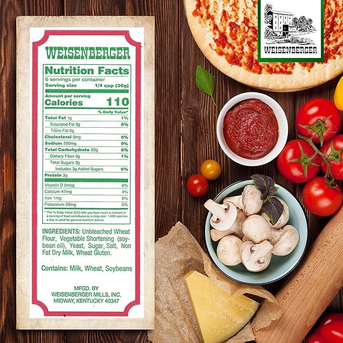 Weisenberger Pizza Crust Mix - Pizza Dough Mix for Homemade Pizza - Pizza Flour Mix for Pizza Crust Dough In Minutes - Premade Pizza Dough Fresh Ingredients No Preservatives - 6.5 oz 12 Pack