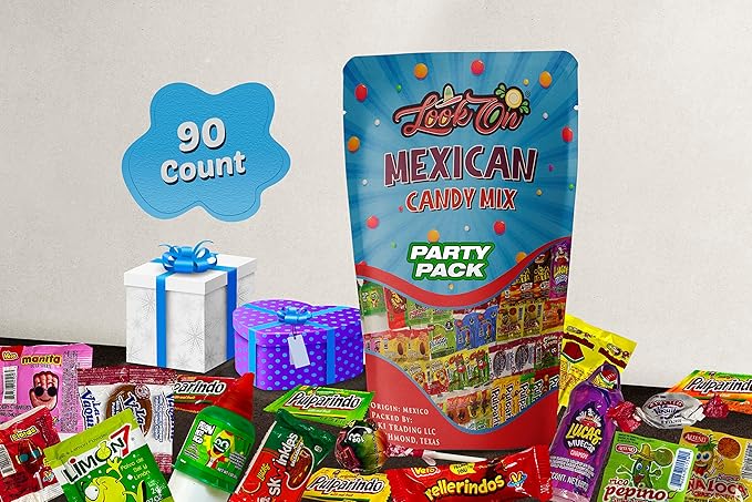 Mexican Candy Assortment Snacks Pack - Variety of Spicy Sweet and Sour Candies Includes Lucas Candy Pelon Pelo Rico Pulparindo Rellerindo by LookOn - 90 Count