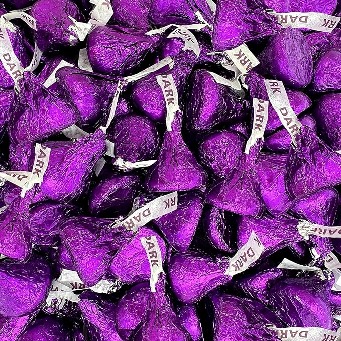 Special Dark Kisses Approx 500 Pieces 5lbs of Dark Chocolate Mildly Sweet Candy Purple Foils Kiss 5 lb Pounds Chocolate Candy Kiss Purple Wrapping Bulk Bag