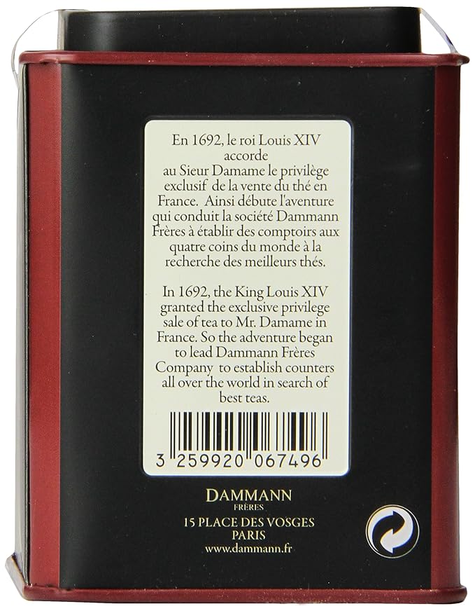 Dammann Freres Loose Leaf Quatre Fruits Rouges Premium Gourmet French Black Tea Blend Strawberry Cherry Raspberry Red Currant Flavors 3.52 Ounce Tin