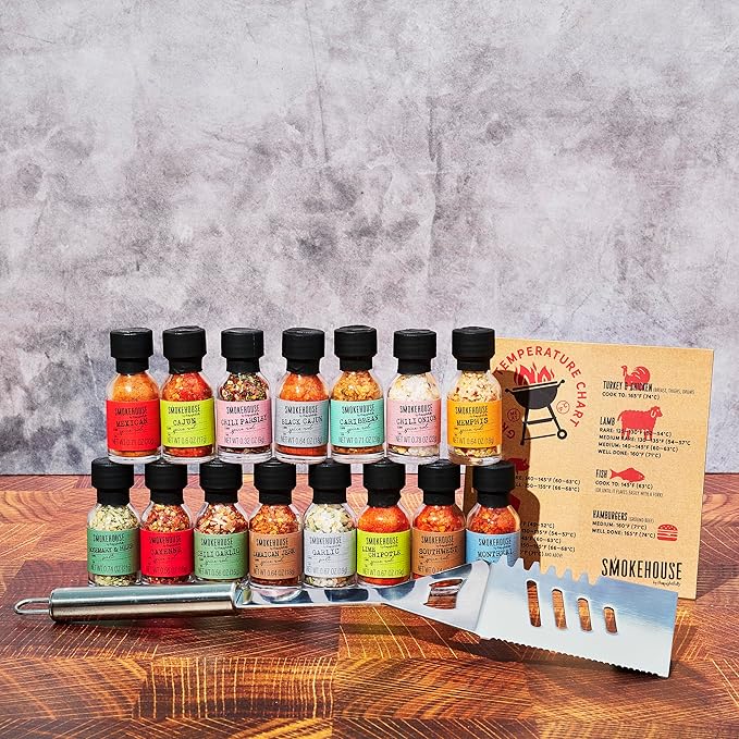 SmokehoSmokehouse by Thoughtfully Grilling Spices BBQ Set Includes BBQ Spatula Magnet and 15 Flavorful Seasoning and Rubs - Great Gift for Holiday Men Dad Husbanduse by Thoughtfully Grilling Sp