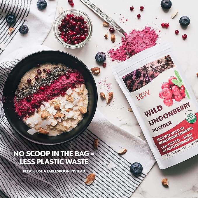 Organic Wild Lingonberry Powder – Freeze-Dried &amp Powdered Nordic Superberry Traditional Scandinavian–Swedish Food – Pure Non-GMO &amp No Added Sugar – 4oz (16 Servings)