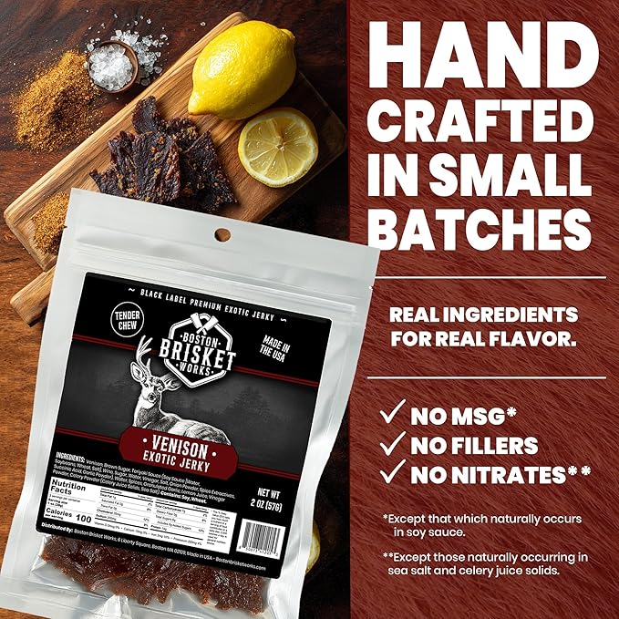 VENISON JERKY - Premium Deer Meat - Wild Game Snack - Gift for Hunters &amp Outdoorsman - Cool Meat Lover Present for Dad Brother