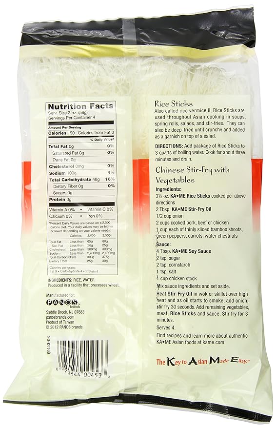 Ka-Me Noodles Rice Sticks (Vermicelli) 8 Ounce (Pack of 8)