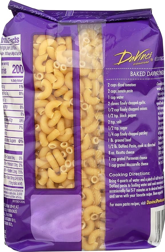 DaVinci Signature Elbow Macaroni 16 Ounce Resealable Bags (Pack of 12)
