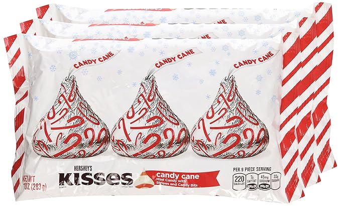 Hershey's Kisses Candy Cane - Mint Candy with Stripes and Candy Bits 10 Oz (Pack of 3)