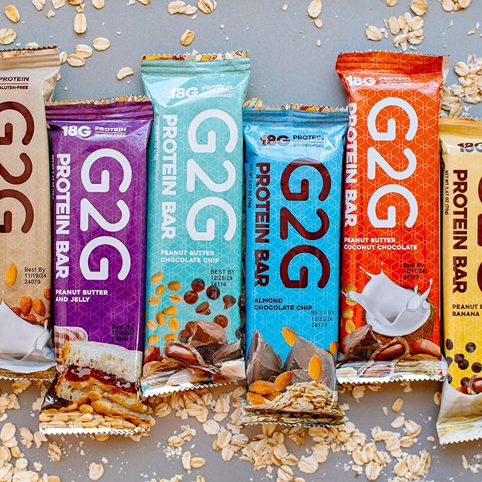 G2G Protein Bar 8 Flavor Variety Pack High Protein Gluten-Free Healthy Snack Delicious Meal Replacement Clean Ingredients Refrigerated for Freshness (Pack of 8)