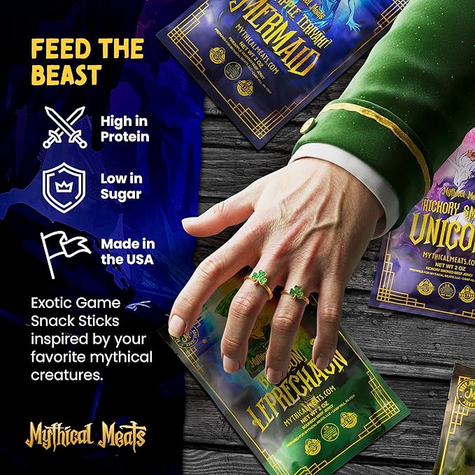 Mythical Meats Exotic Beef Jerky Sampler Pack - 5 Unique Flavors 2 Oz Snack Bags of Hand-Cut Premium Jerky MSG Free