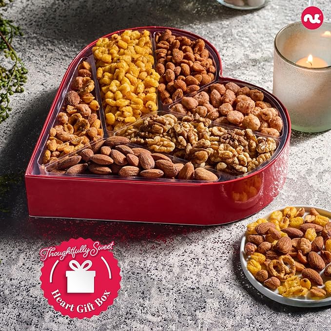 NUT CRAVINGS - Easter Mixed Nuts Heart Shaped Gift Basket Love in A Box (6 Assortments 2 LB) Ramadan Gifts Day Romantic Food Arrangement Healthy Snack Care Package Food Assortments