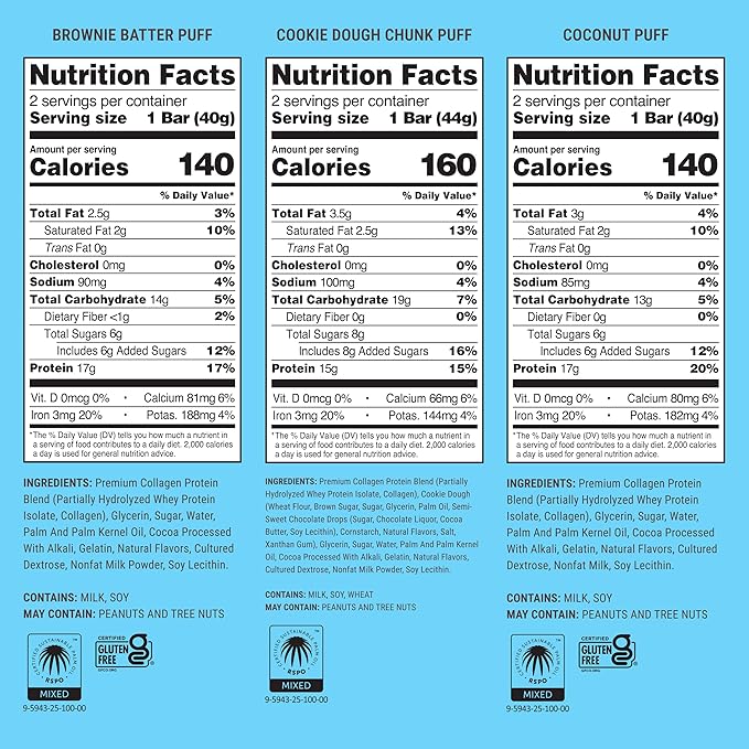 Built Bar Puff Protein Bars Variety Pack Collagen On-the-go Snacks Breakfast Bar Mixed Sampler 12 Pack
