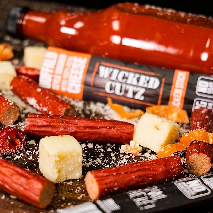Buffalo Chicken Sticks 12g Protein Per Chicken Stick Tender &amp Juicy Meat Sticks with Real Pepper Jack Cheese USA Made High Protein Carnivore Snacks (12 Pack)