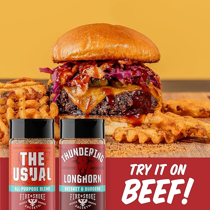 Fire &amp Smoke Society Essential Grill Variety Pack | BBQ Rubs and Seasonings Father's Day Gifts for Dad Mens Gifts | Steak Seasoning Chicken Burgers Pulled Pork | Large Spices Set (8-Pack)