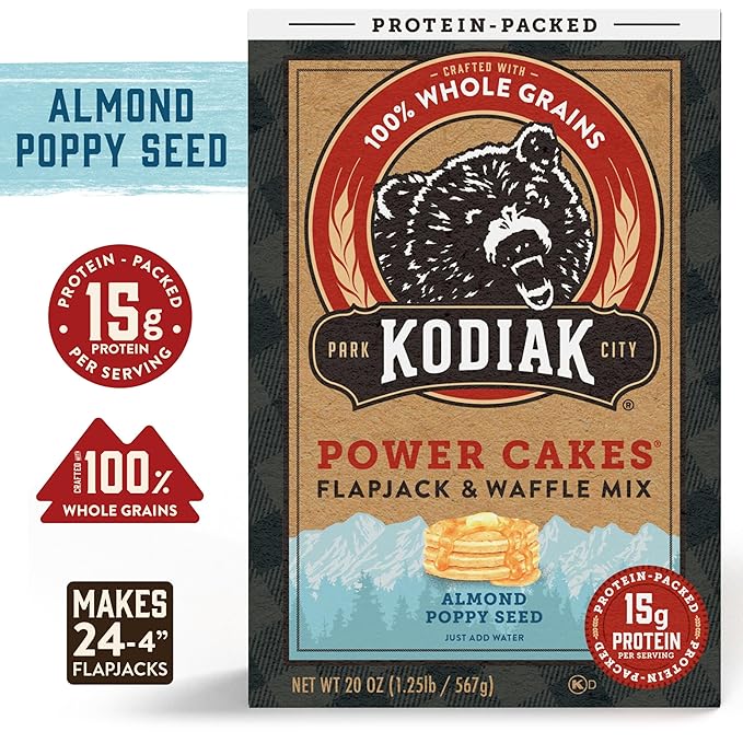 Kodiak Cakes Power Cakes Pancake &amp Waffle Mix Almond Poppyseed High Protein100% Whole Grains (Pack of 6)
