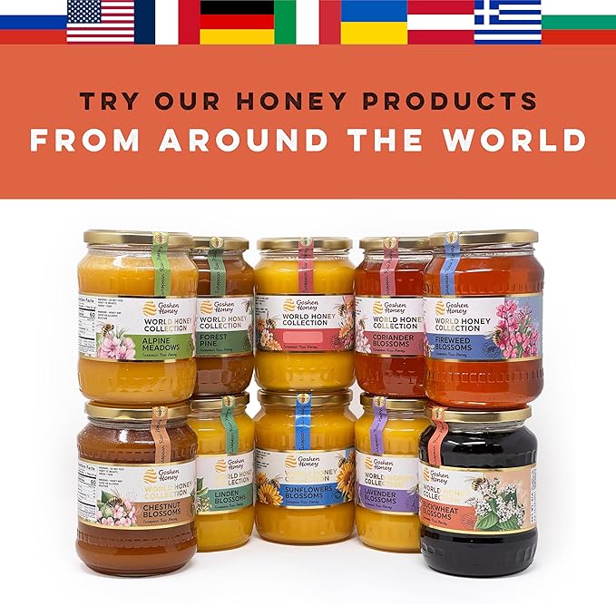 Goshen World Honey Collection - Buckwheat Blossoms from Russia - Raw Rare and Sustainable Floral Sources - Derived from Natural Flower Nectar with Antioxidants - Nature's Sweetener - 32oz