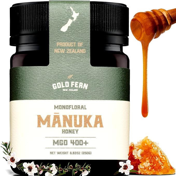 Gold Fern Honey - Raw New Zealand Manuka Honey Medical Grade | 8.8oz Monofloral MGO 400+ | Pure Natural Unpasteurized Unfiltered Superfood Traceable from Hive to Hand.