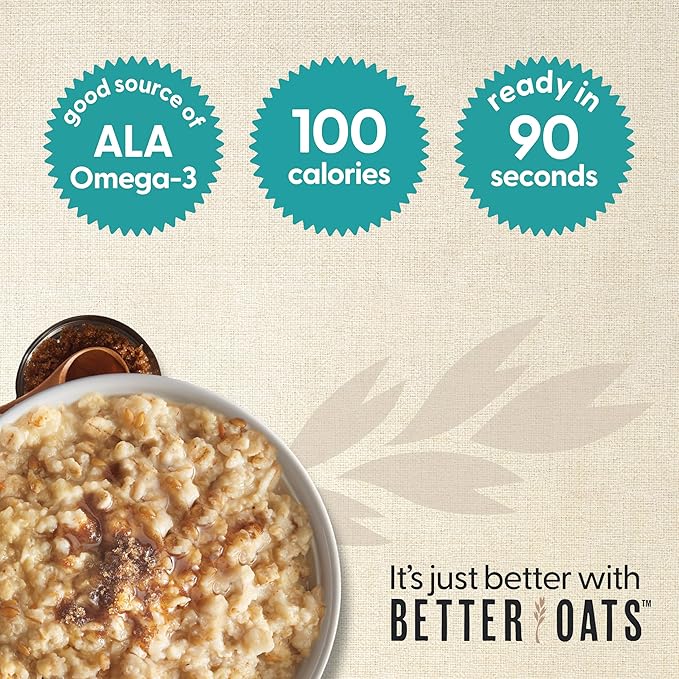 Better Oats 100 Calorie Apples and Cinnamon Oatmeal Packets Instant Breakfast with Flax Seeds and Natural Apple-Cinnamon Flavor Quick Cooking Box of 10 Pouches (Pack of 6)