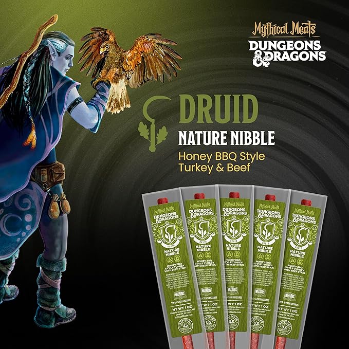 Mythical Meats Dungeons &amp Dragons Nature Nibble (Druid) - 12 Jerky Sticks - Honey BBQ Style Turkey with Beef Stick Gluten Free MSG Free