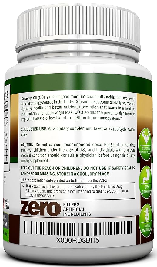 ORGANIC COCONUT OIL Capsules - 180 Softgels - 4000 MG Daily - Cold-Pressed Extra Virgin Coconut Oil - Certified USDA Organic - Great For Hair Skin And Acne