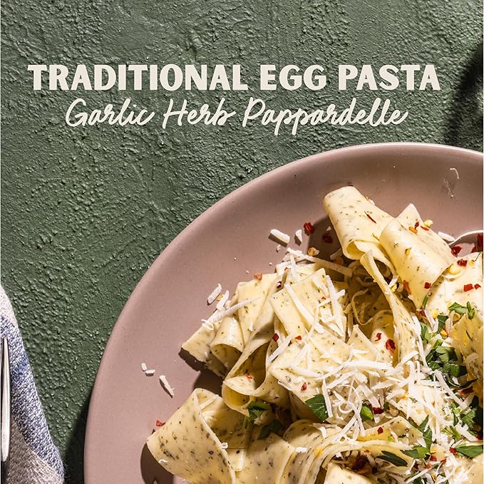 Al Dente Garlic Herb Pappardelle – All-Natural Hand-Crafted Egg Pasta. Traditional Pasta Noodles Made with Cage-Free Eggs and Semolina. Great for Pastas Soups Stews. 12oz Bags (Pack of 6)