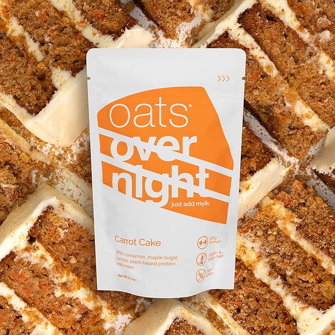 Oats Overnight Carrot Cake - Overnight Oats with 20g Whey Protein High Fiber Breakfast Protein Shake - Gluten Free Oatmeal Non GMO High Protein Oatmeal (2.5 oz per Meal) (16 Pack)