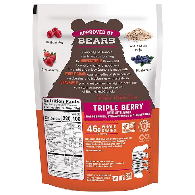 Bear Naked Granola Cereal Vegan Breakfast Snacks Triple Berry Crunch (6 Bags)