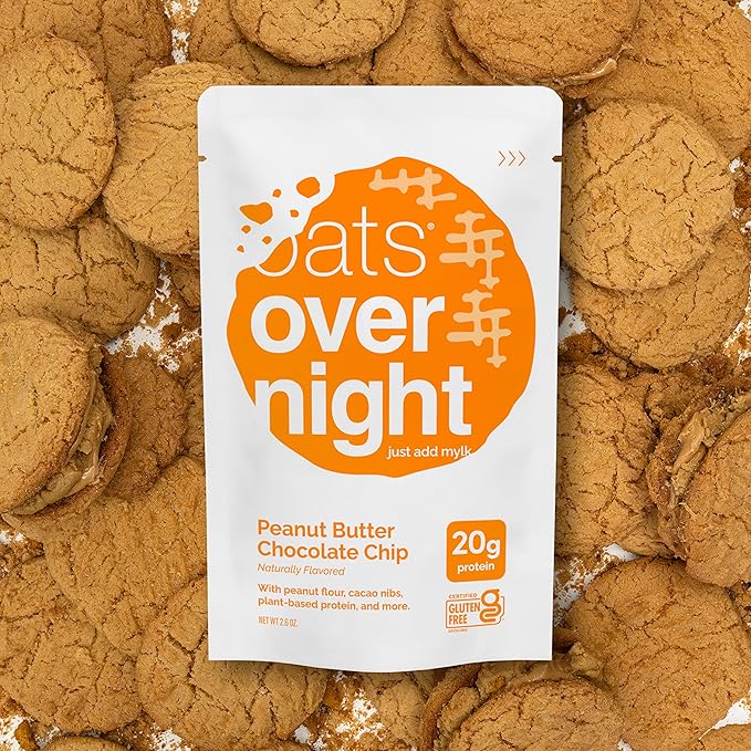Oats Overnight Peanut Butter Chocolate Chip - Vegan Overnight Oats Protein Shake with 20g Vegan Protein Powder - High Fiber Gluten Free Dairy Free Oatmeal (2.4 oz per Meal) (24 Pack)