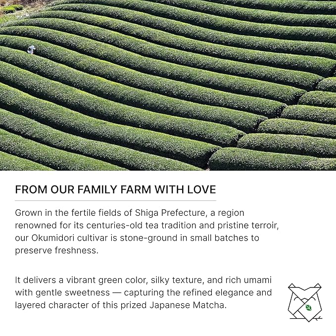 FKRO Tsuchiyama Limited Reserve Ceremonial Grade Matcha Green Tea Powder from Shiga Japan. Single Okumidori Cultivar 1st Harvest Stone-Ground. Flown in Fresh Monthly (30g/1.06oz) Tin