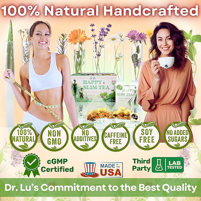 Dr. Lu’s Happy Slim Tea | 100% Natural Detox Tea for Body Balance &amp Shape | Colon Cleanse tea for Bloating &amp Digestion | 11 Inno-Cleanse Herbs incl. Hawthorn Lotus Leaf Burdock Dandelion |