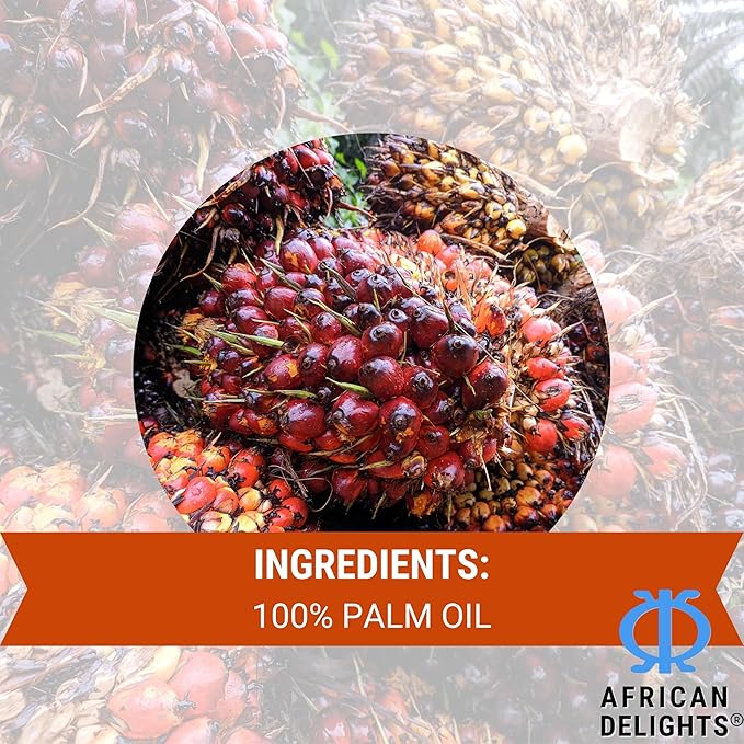 African Delights Red Palm Oil - 100% Natural &amp Pure | Authentic Unrefined Palm Fruit Oil | High Smoke Point for Cooking Frying &amp Sautéing | No Trans Fat Non-Hydrogenated | Ideal for African